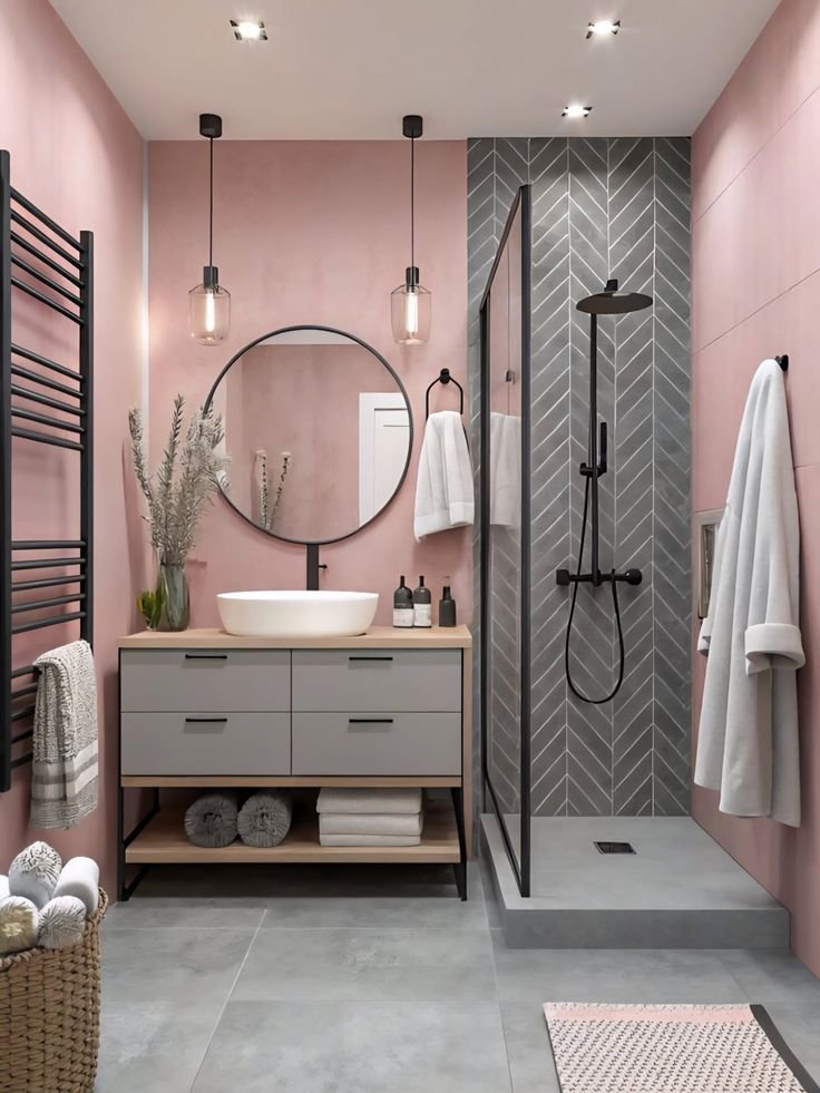 desain Kamar Mandi Pink industrial