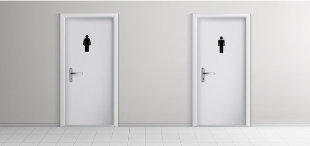 Public toilet male, female visitors entrances
