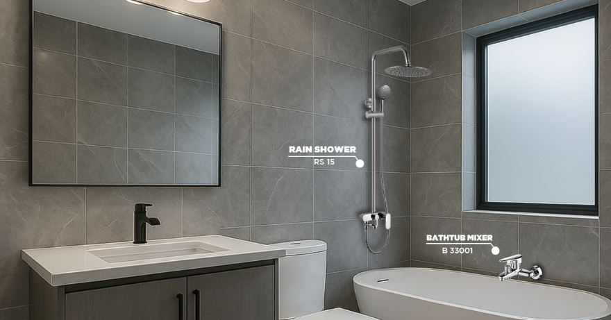 Kamar Mandi Luas dengan Rain Shower Onda
