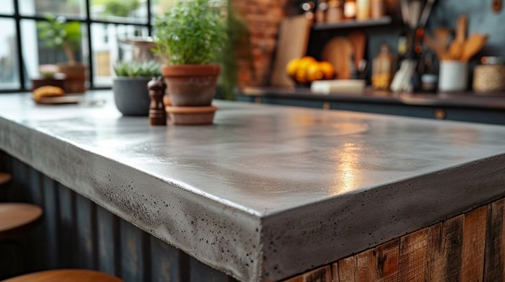 Meja Dapur Beton dengan Finishing Polished