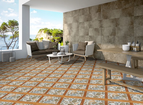 Teras dengan Keramik Motif Batu Alam