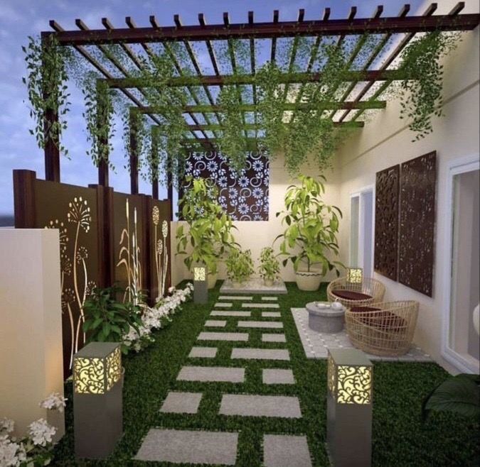 Taman dalam rumah dengan pergola