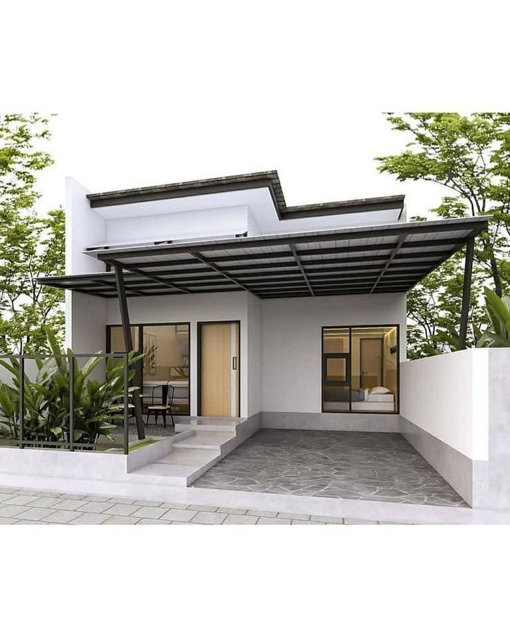 Fasad rumah minimalis dengan kanopi