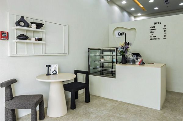 desain cafe mini depan rumah tema monochrome