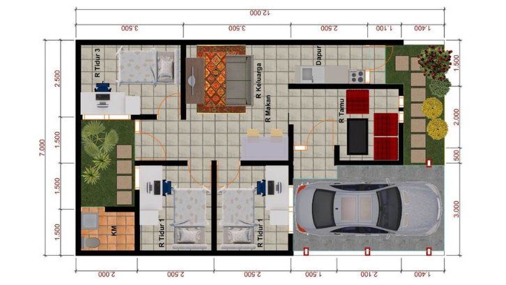 rumah 3 kamar sederhana di kampung