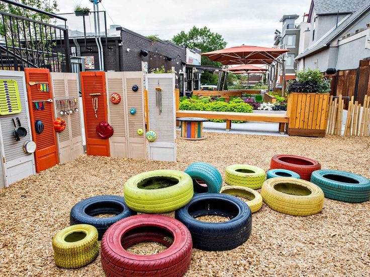 desain cafe outdoor dengan taman bermain