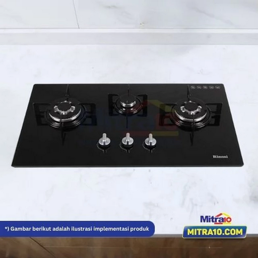 6. Rinnai Kompor Tanam Kaca 3 Tungku RB-713N(GB) Hitam