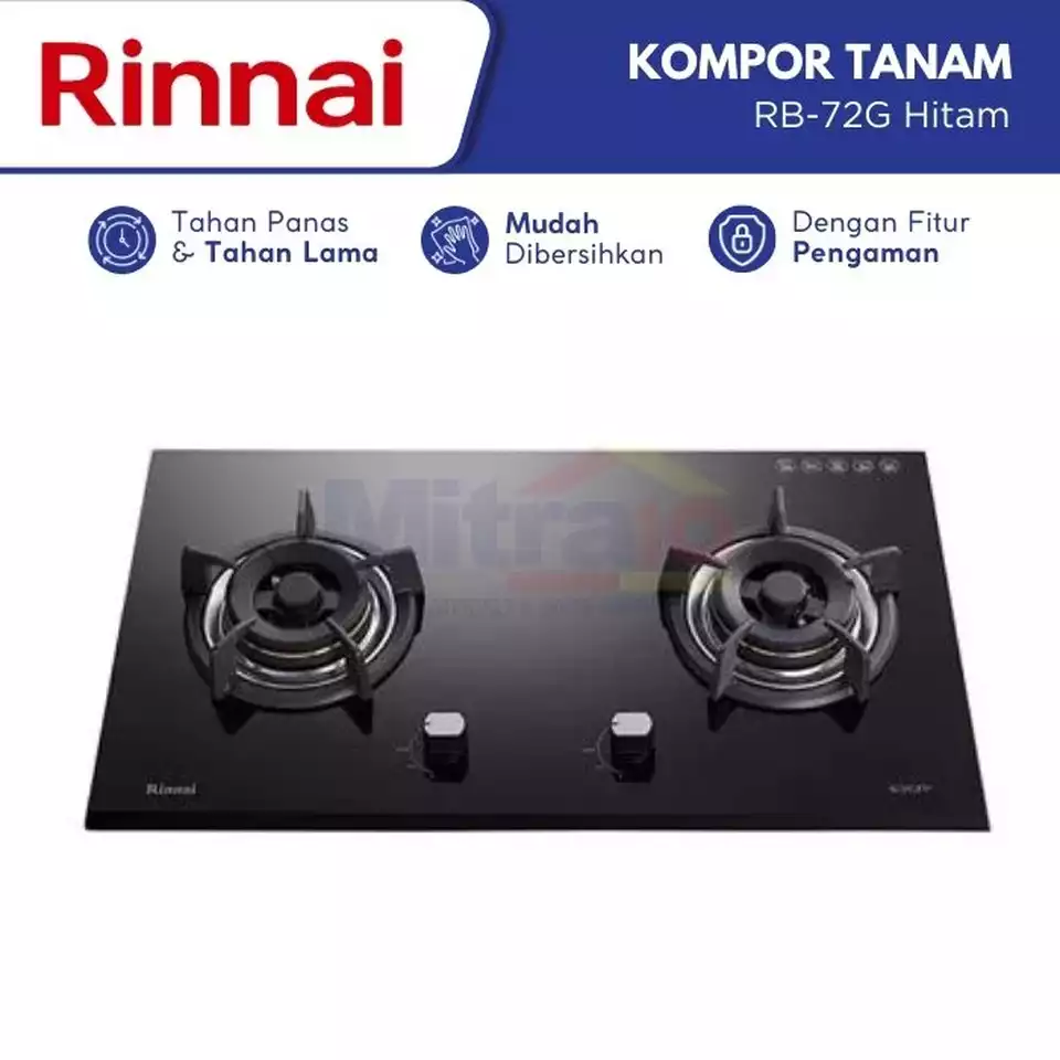 6. Rinnai Kompor Tanam Kaca 2 Tungku RB-72G