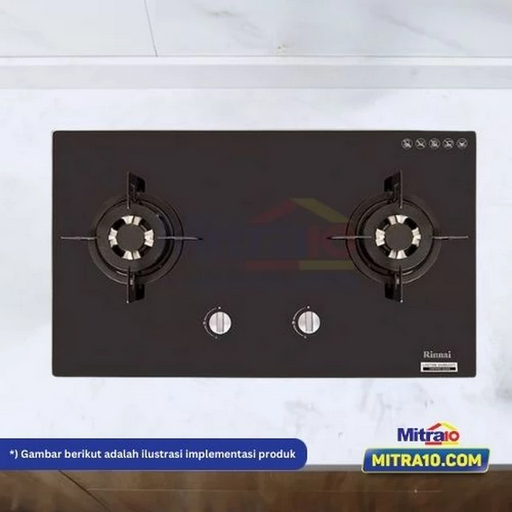 8. Rinnai Kompor Tanam Kaca 2 Tungku RB-712N(GB) Hitam