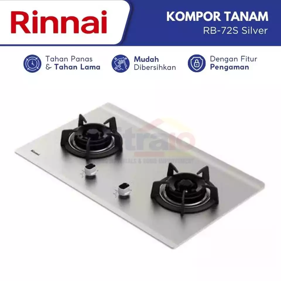 5. Rinnai Kompor Tanam Kaca 2 Tungku RB-72S