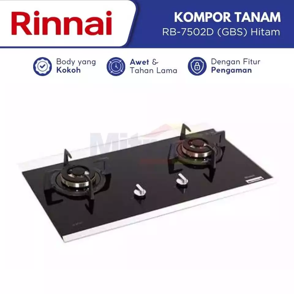 4. Rinnai Kompor Tanam Kaca 2 Tungku RB-7502D (GBS)