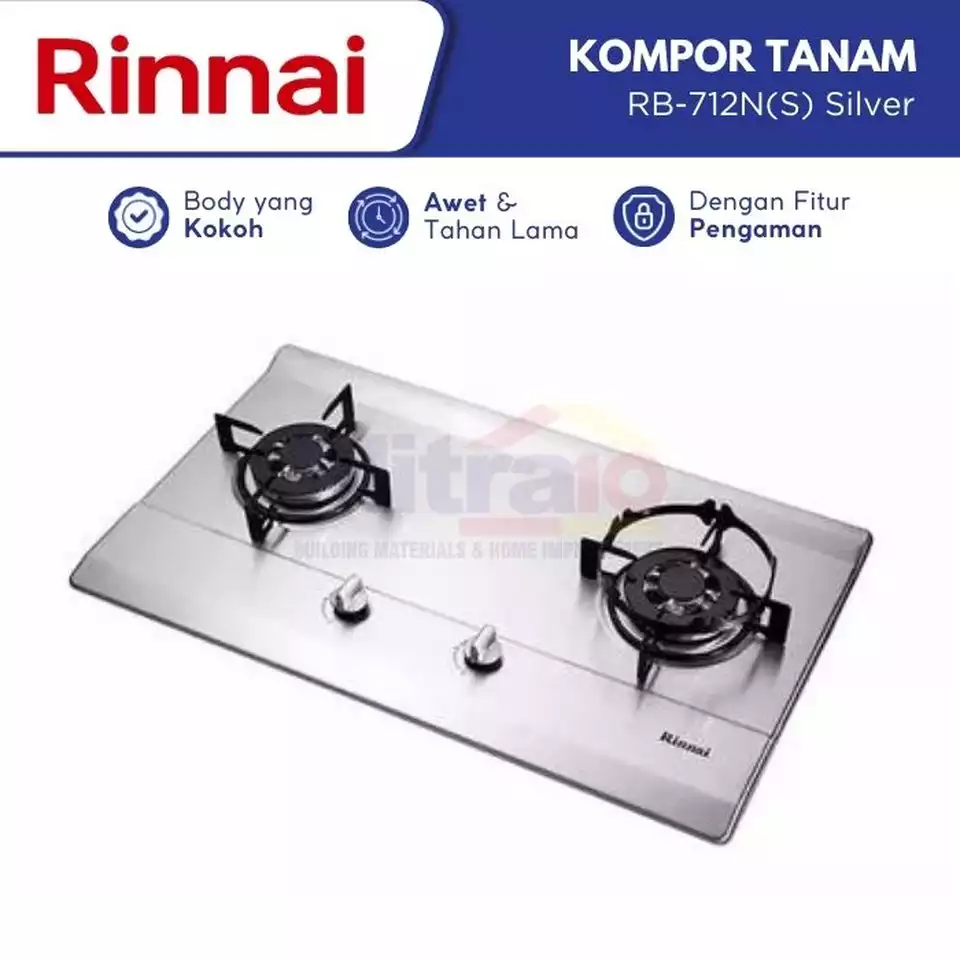 8. Rinnai Kompor Tanam Stainless 2 Tungku RB-712N(S)