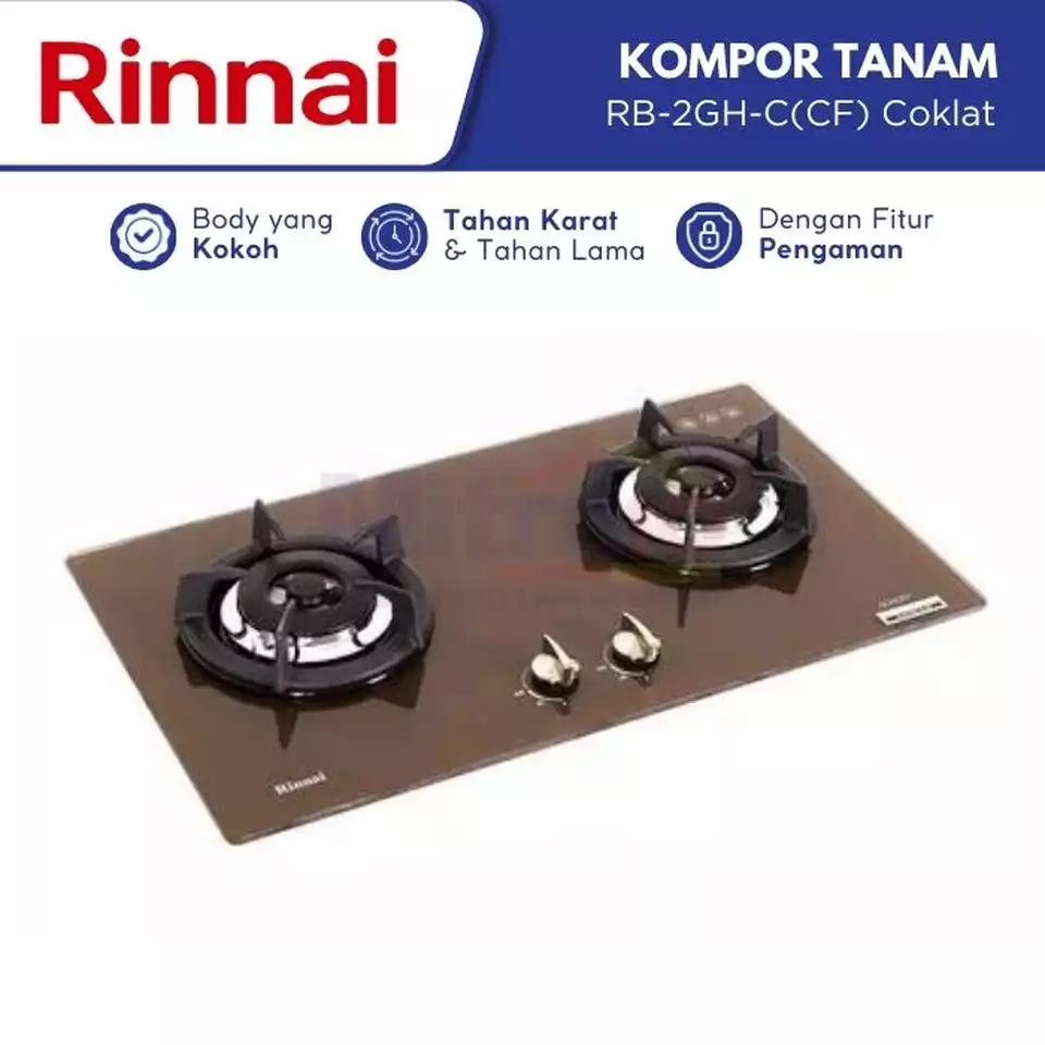 10. Rinnai Kompor Tanam Kaca 2 Tungku RB-2GH-C(CF) Coklat