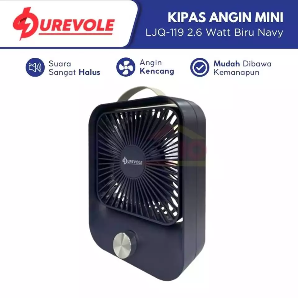 Durevole Kipas Angin Mini Kotak Usb LJQ-119 2.6 Watt Biru Navy