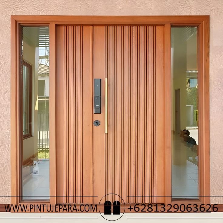 Pintu rumah kayu dengan smart door lock