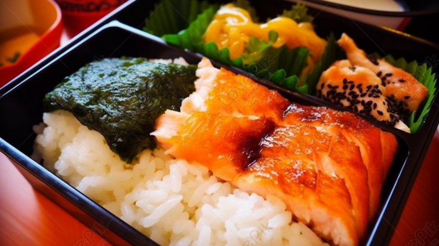 Nasi bento sederhana salmon panggang teriyaki
