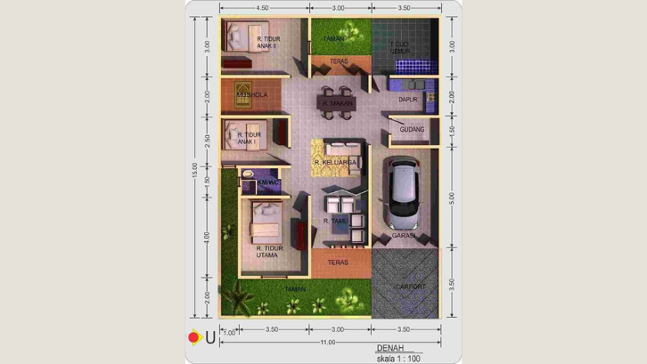 rumah 3 kamar sederhana di kampung