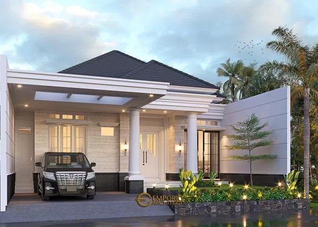 Rumah mewah 1 lantai gaya Eropa dengan Pilar