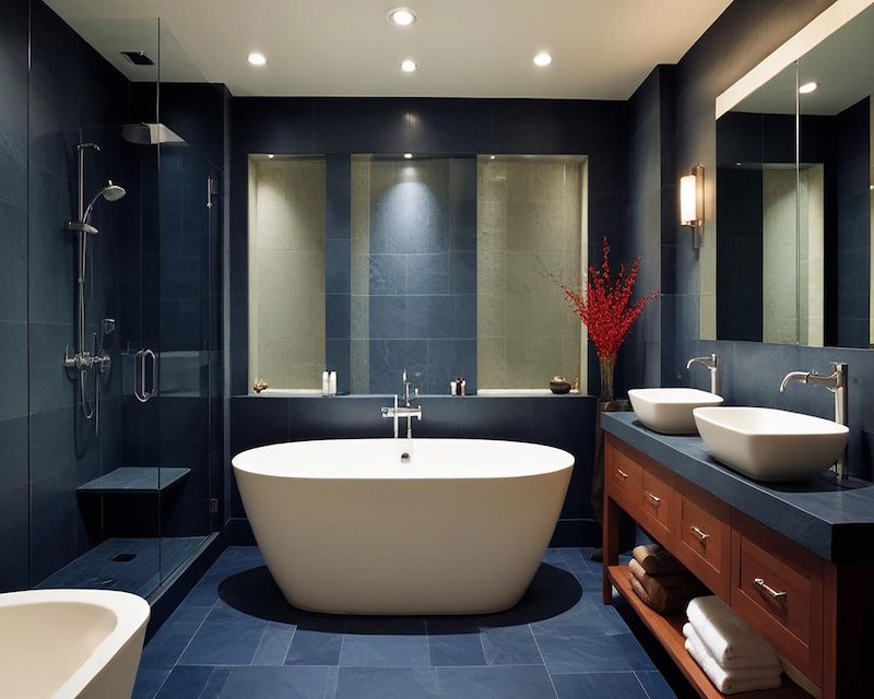 Keramik kamar mandi warna biru navy