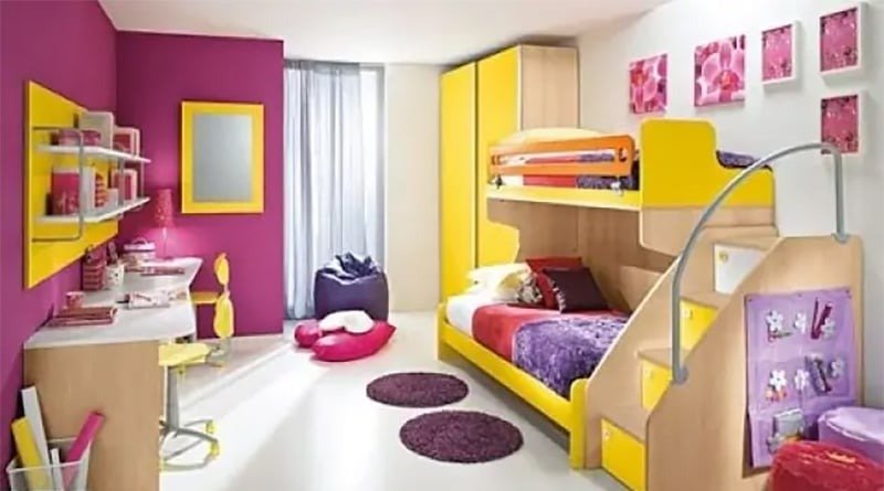 kombinasi cat kamar warna ungu dan kuning