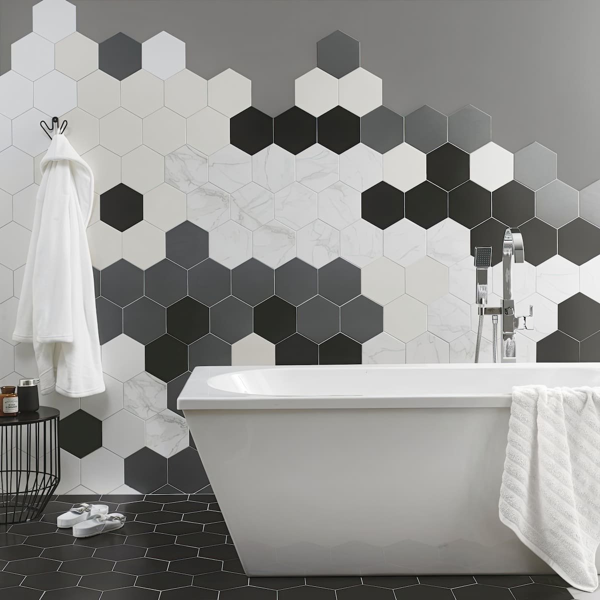 keramik kamar mandi minimalis motif hexagonal