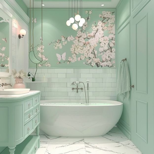 warna cat kamar mandi terlihat luas hijau mint