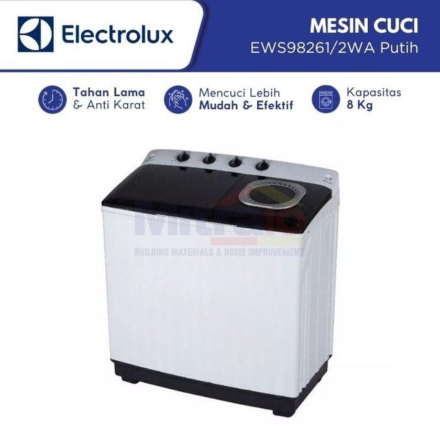 mesin cuci harga 1 jutaan 2. Electrolux Mesin Cuci 2 Tabung EWS98261/2WA – 8 Kg