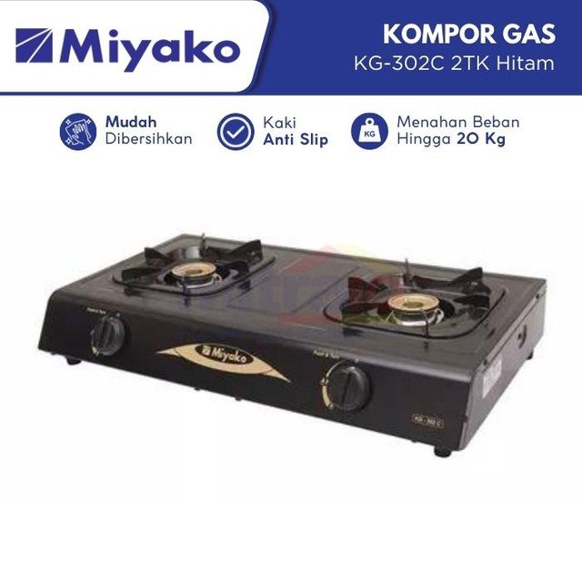 kompor gas 2 tungku murah berkualitas: Miyako Kompor Gas Portabel 2 Tungku KG-302C 2TK Hitam