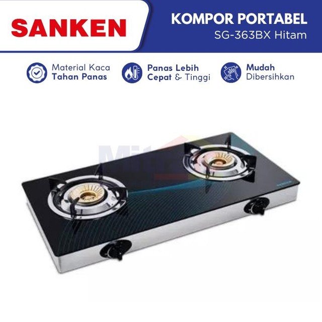 kompor portable terbaik 5. Sanken Kompor Portabel Kaca 2 Tungku SG-363BX Hitam