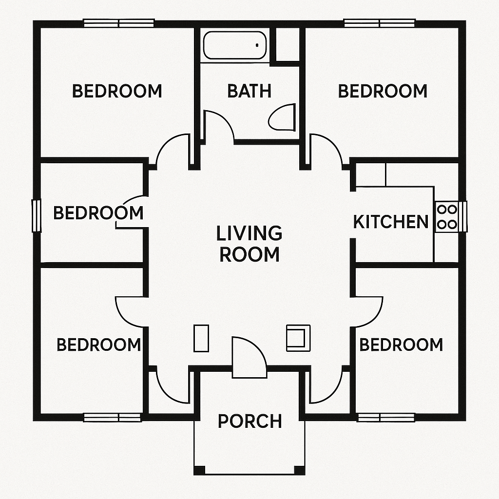 Denah Rumah 4 Kamar Simetris