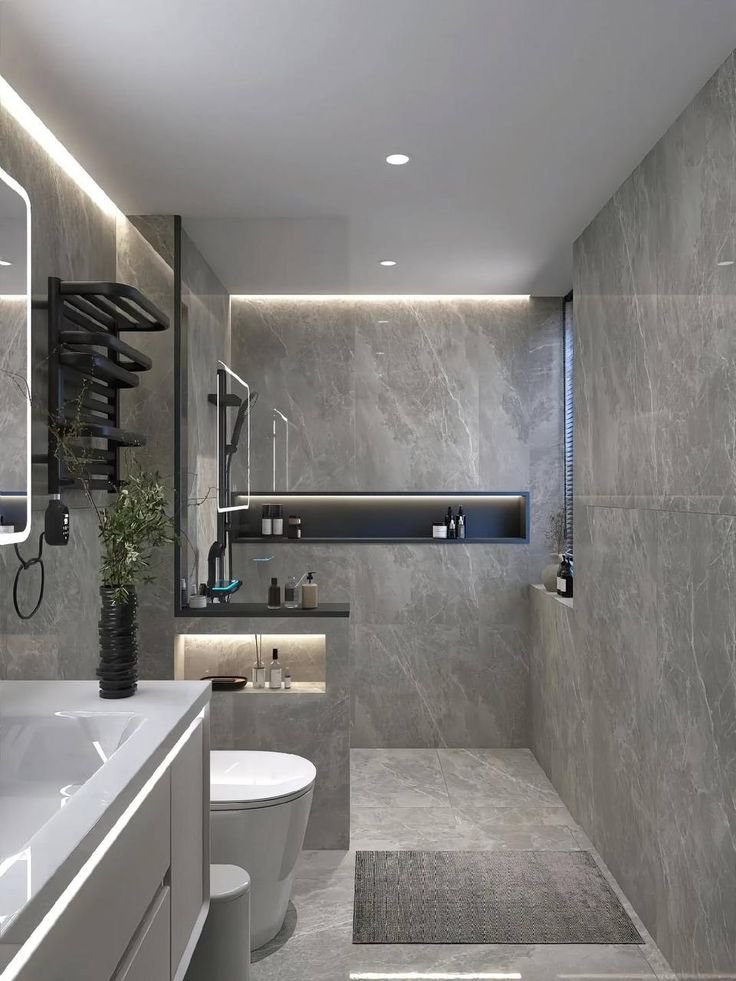 desain Kamar Mandi Abu-Abu Minimalis
