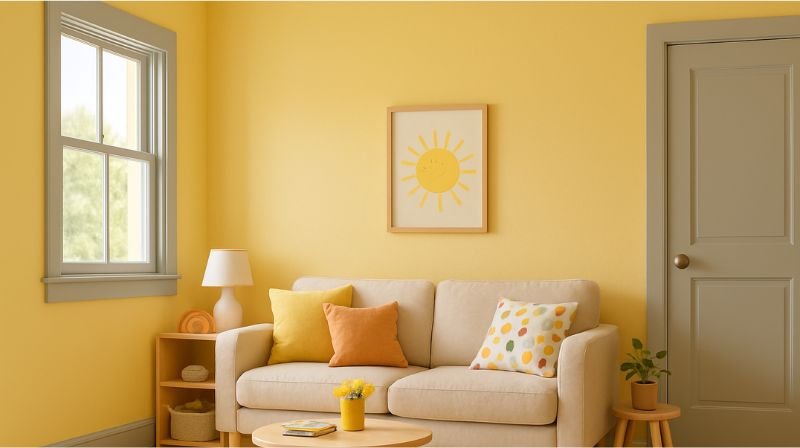Soft Yellow dengan Kusen Abu-Abu Muda