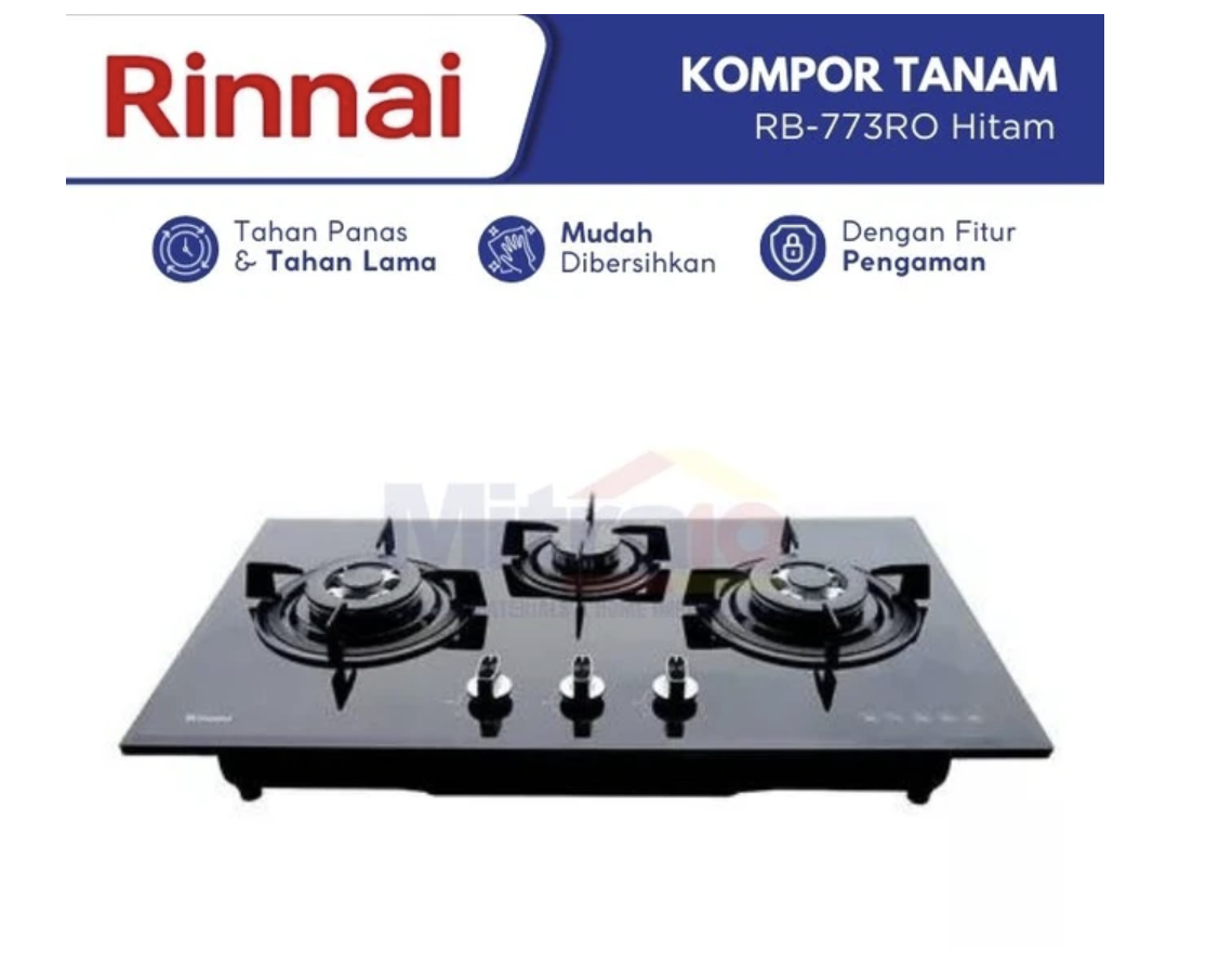 Rinnai Kompor Tanam Kaca 3 Tungku RB-773RO Hitam