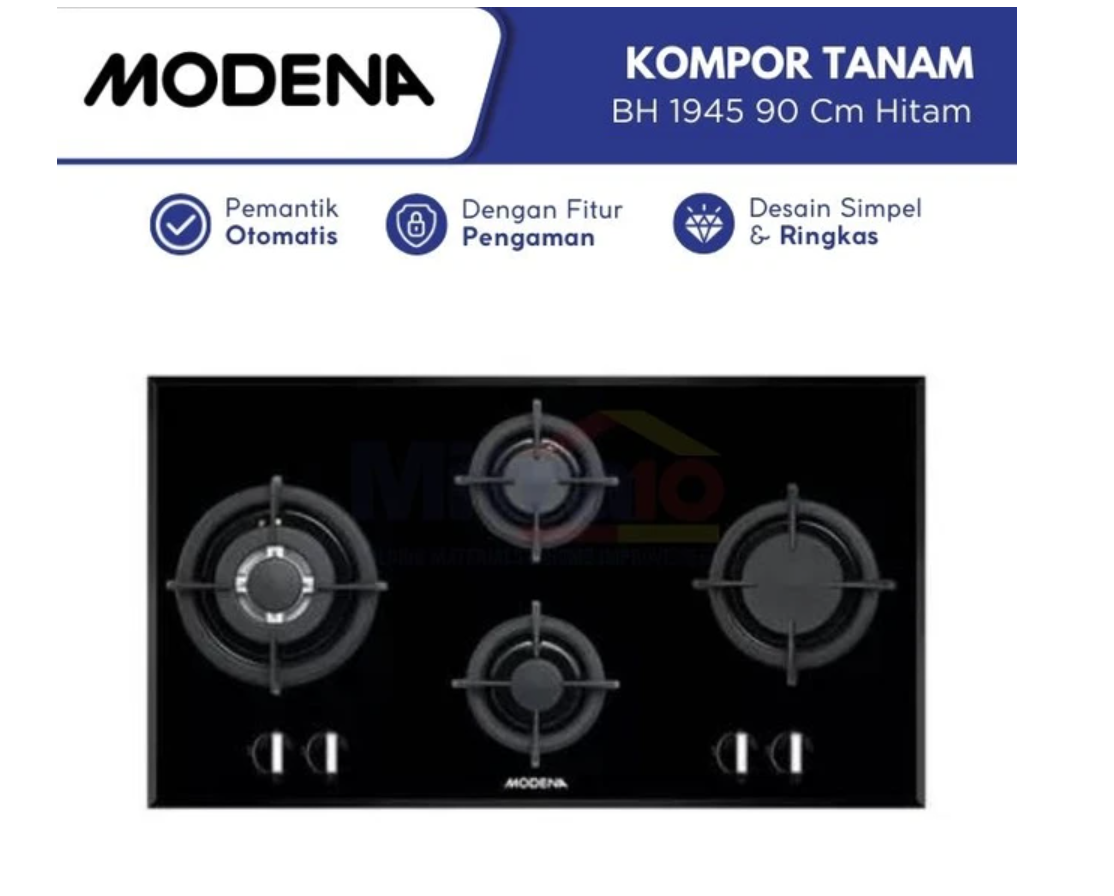 Modena Kompor tanam Kaca 4 Tungku BH 1945 90 Cm Hitam