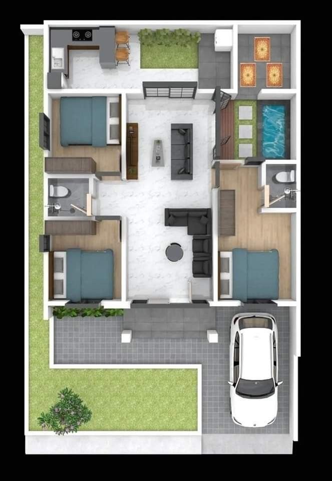 Rumah 6x12 Satu Lantai dengan 2 Kamar Tidur dan Taman Belakang