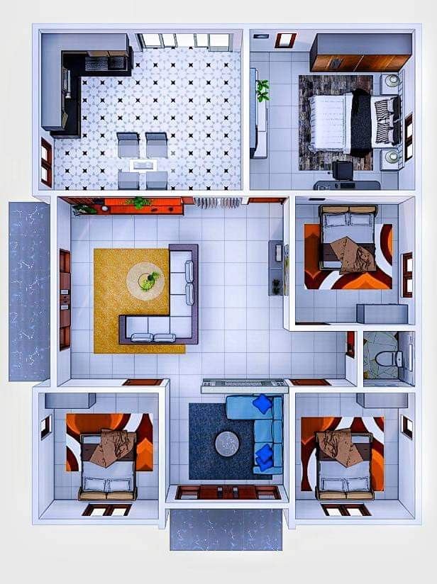 Rumah 6x12 Dua Lantai dengan 3 Kamar Tidur dan Balkon Memanjang
