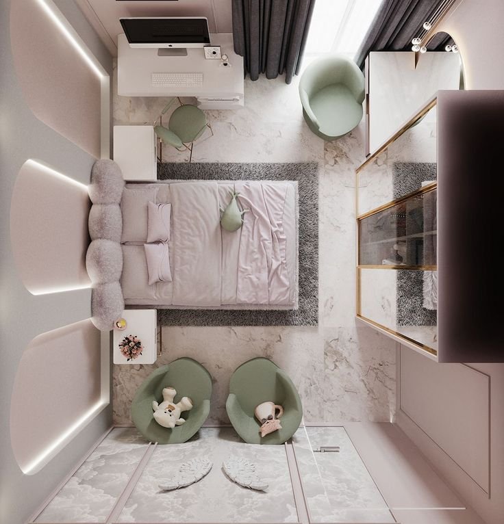 kamar 3x4 untuk suami istri gaya minimalis netral dan terang