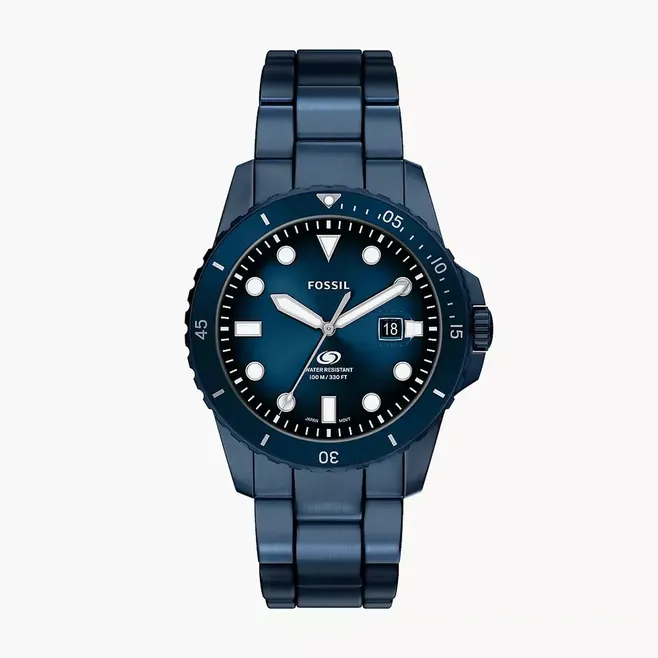 price fossil divers watch Fossil Blue Dive Three-Hand Navy Stainless Steel Watch 42MM FS6166